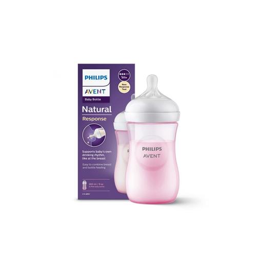 Philips Avent - Biberão natural 260 ml com tetina rosa resposta natural 1m+ | sem bpa