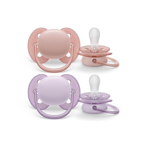 Philips Avent - Conjunto de 2 chupetas ultra suaves 0-6 meses roxo/rosa