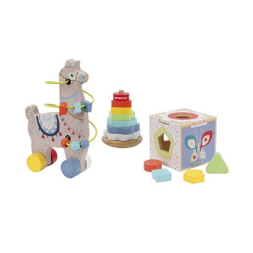 Wood'n'Play - Caixa de madeira com set de 3 jogos de madeira