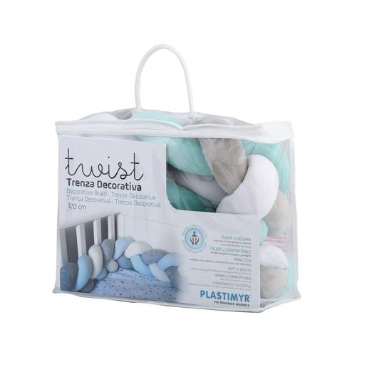 Plastimyr - Protector de Cuna Twist Turquesa, Gris y Blanco 200 cm