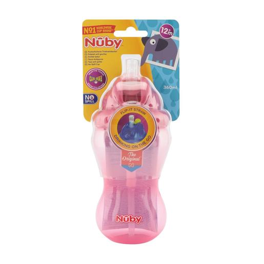 Nuby - Copo com palhinha Flip-it rosa 360 ml