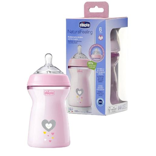 Chicco - Biberão Natural Feeling fluxo regular 330 ml. rosa