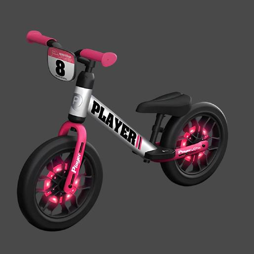 Bicicleta sin pedales Player rosa con luces LED