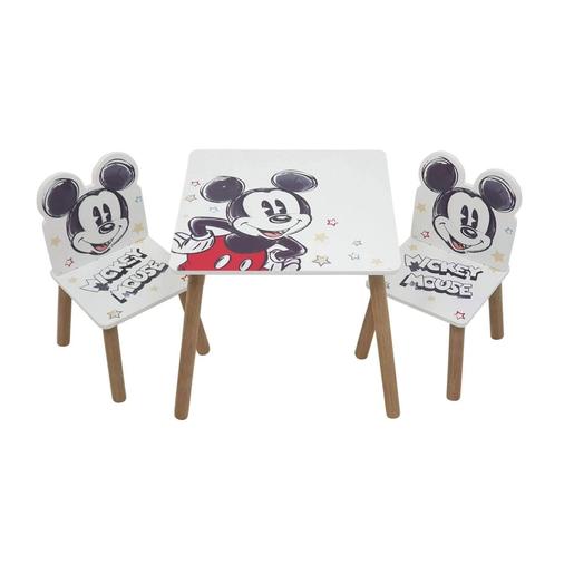 Disney - Mickey Mouse - Conjunto de Mesa Quadrada e Duas Cadeiras de Madeira Mickey Clássico ㅤ