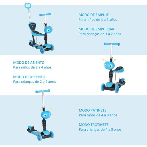 Homcom - Trotinete evolutiva com assento azul