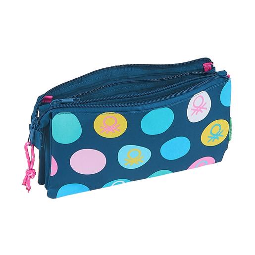 Estuche Triple Benetton Azul con Topos