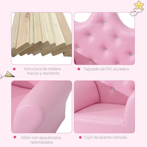 Homcom - Conjunto poltrona + puff Rosa