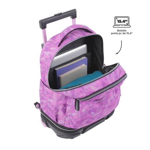 Totto - Mochila escolar ruedas desmontable camuflaje rosa Tiza