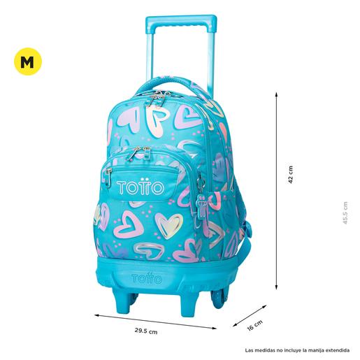 Totto - Mochila escolar pequeña ruedas corazones pintados Resma