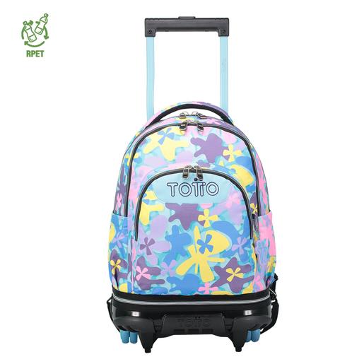 Totto - Mochila escolar rodas removível flores havaianas Tiza