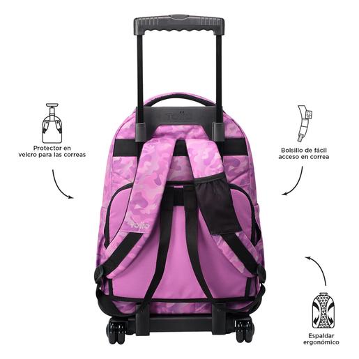 Totto - Mochila escolar con ruedas camuflaje rosa Renglones