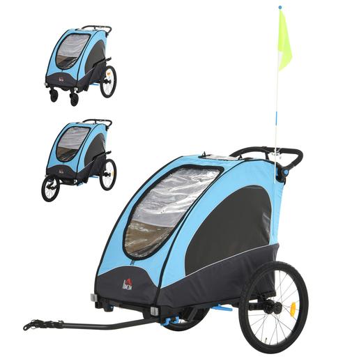 Homcom - Reboque infantil para bicicleta 3 em 1 azul e preto