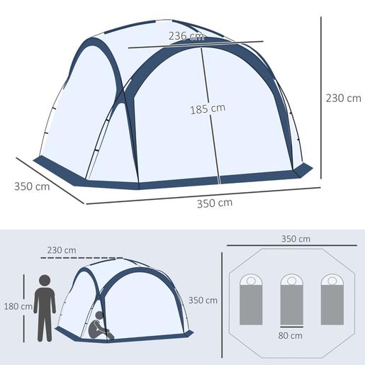 Outsunny - Tenda de campismo com mosquiteiras 350x350x230 cm Branco e Azul