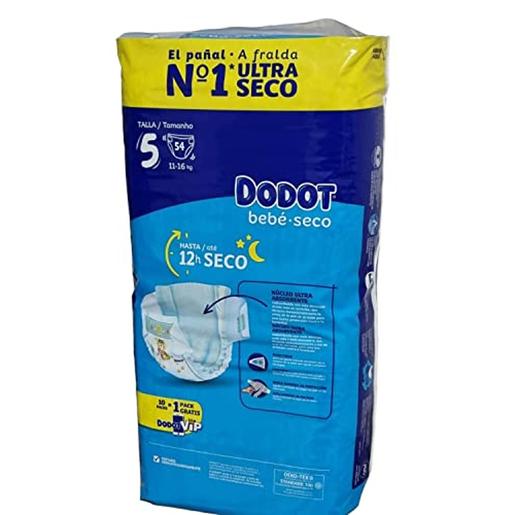 Dodot - Pañales bebé seco talla 5, 11-16 kg, paquete de 54 unidades