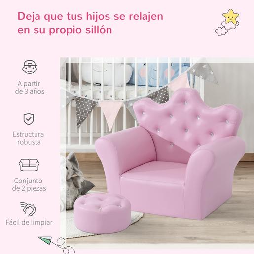 Homcom - Conjunto poltrona + puff Rosa