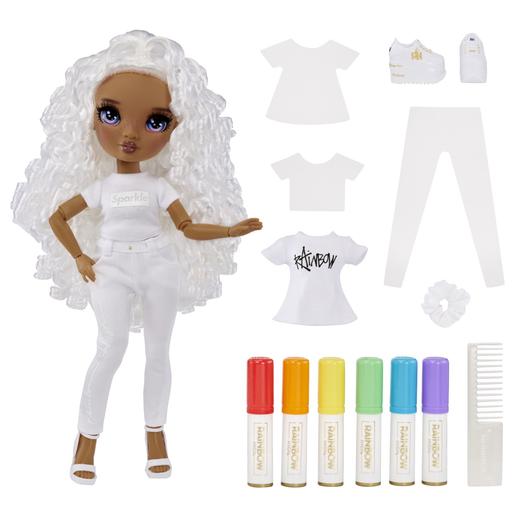 BABY born - Boneca Fashion DIY para colorir e criar - olhos roxos, cabelo encaracolado, top e sapatos extras, marcadores arco-íris ㅤ