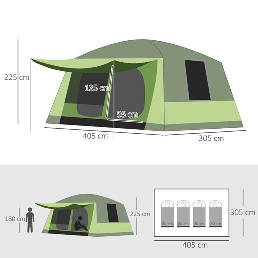 Outsunny - Tenda de Campismo Familiar 405x305x225 cm Verde