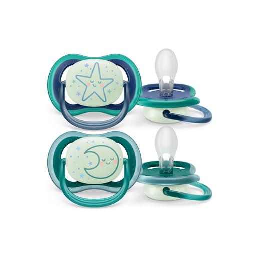 Philips Avent - Duas chupetas ultra air noite 6-18 meses decoração estrela/lua