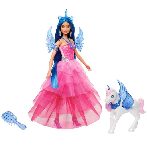 Barbie - Boneca Celebração Safira com Vestido Rosa e Unicórnio ㅤ