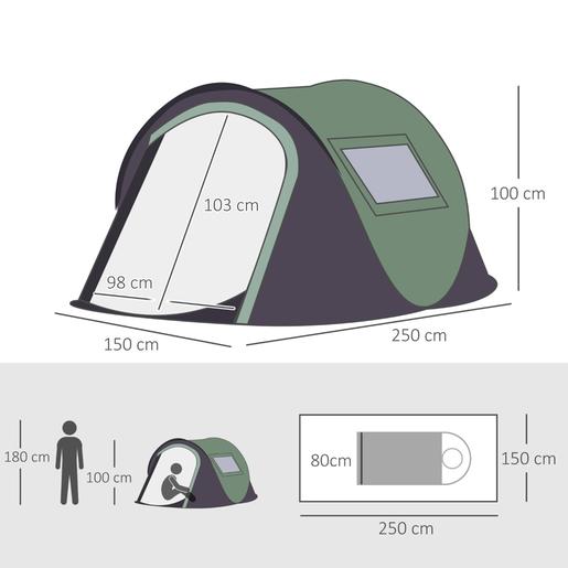 Outsunny - Tenda de Campanha Pop Up 250x150x100 cm Verde