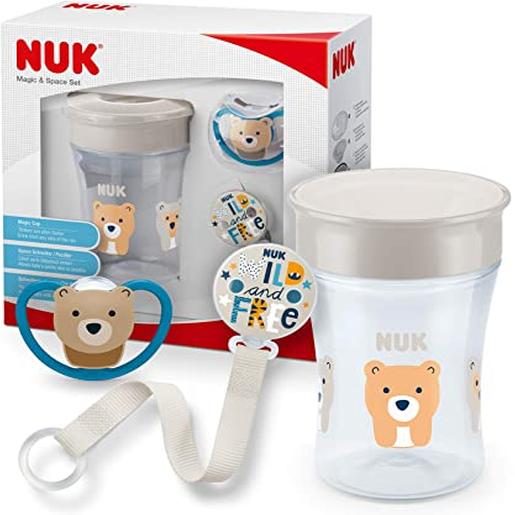 Nuk - Pack Magic Cup Copo anti-derramamento + Chupeta Space Cinza