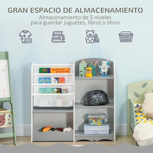 Homcom - Estante infantil de madeira Cinzento e Branco