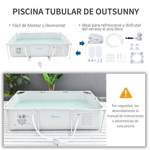 Outsunny - Piscina desmontável tubular de aço cinzento 3.600 l com bomba de filtro