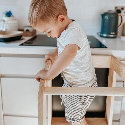 MeowBaby - Banquinho de cozinha de madeira para bebês, cor natural com tampo