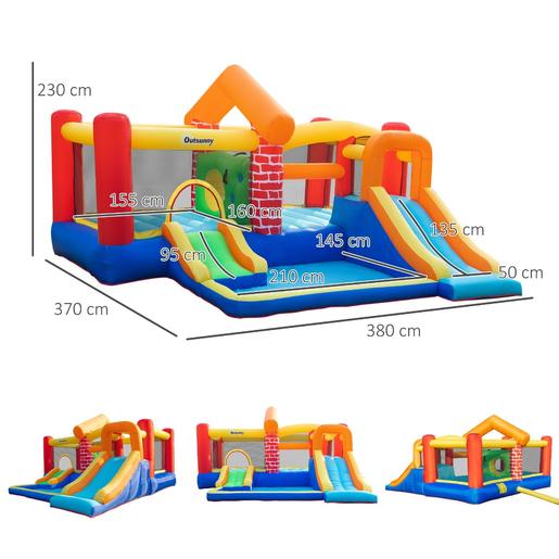 Castelo Inflável com 2 escorregas e 2 camas elásticas de 380 cm Outsunny