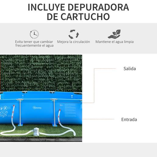 Outsunny - Piscina desmontable tubular de acero azul 3.600 l con depuradora