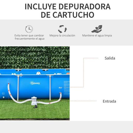 Outsunny - Piscina desmontable tubular de acero azul 2.100 l con depuradora