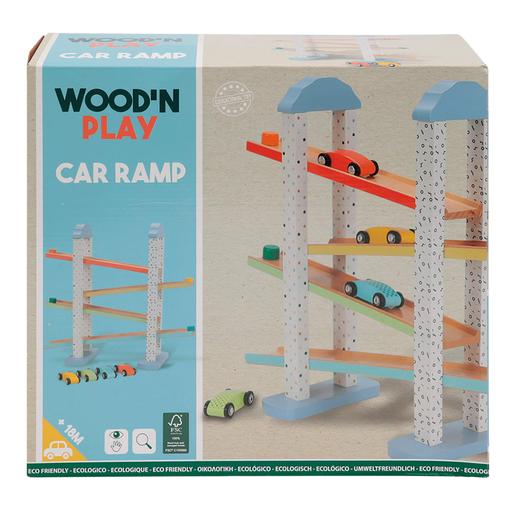 WoodnPlay - Pista de carros de madeira com 4 veículos