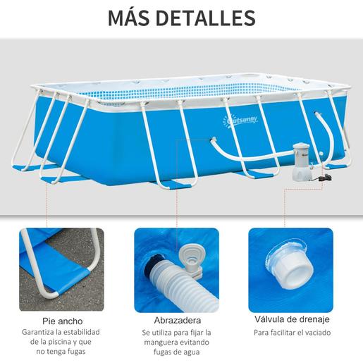 Outsunny - Piscina Tubular Retangular 340 x 215 x 80