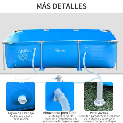 Outsunny - Piscina desmontable tubular de acero azul 3.600 l con depuradora