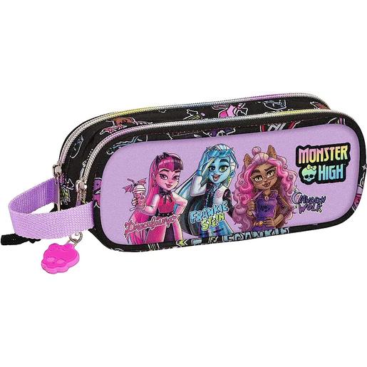 Safta - Monster High - Portaobjetos Duplo Infantil Monster High, Ideal para Estudantes, 21x6x8 cm, Cor Preto