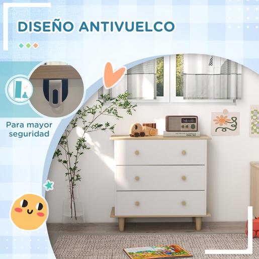 Homcom - Cómoda infantil 3 gavetas Branco e Madeira