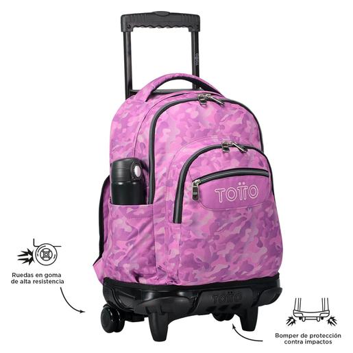 Totto - Mochila escolar con ruedas camuflaje rosa Renglones