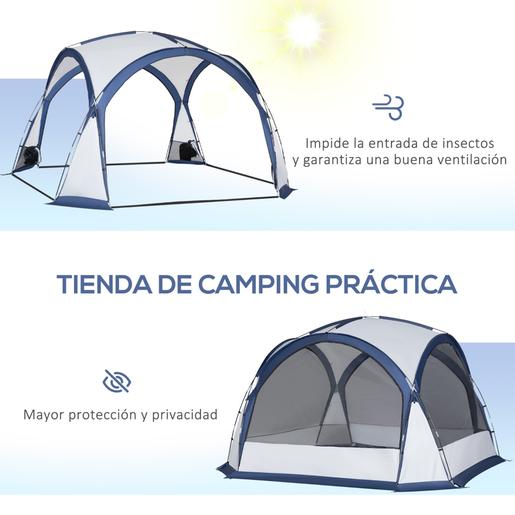 Outsunny - Tenda de campismo com mosquiteiras 350x350x230 cm Branco e Azul