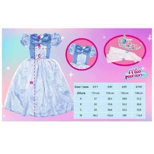 Miss Fashion - Vestido princesa azul 116 cm (4-6 anos)