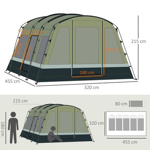 Outsunny - Tenda de campismo familiar 455x320x215 cm Verde