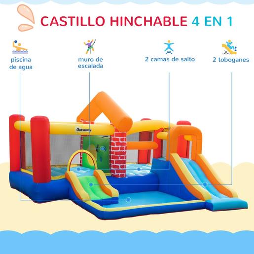 Castelo Inflável com 2 escorregas e 2 camas elásticas de 380 cm Outsunny