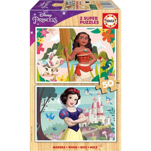 Educa Borras - Princesas Disney - Puzzle Duplo Princesas Disney de Madeira 50 Peças ㅤ