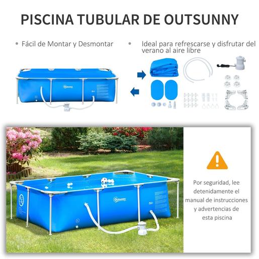 Outsunny - Piscina desmontable tubular de acero azul 2.100 l con depuradora