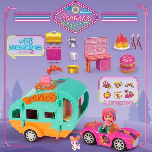 KookyLoos - Caravana com acessórios, boneca e animal de estimação, inclui carro e utensílios de cozinha ㅤ