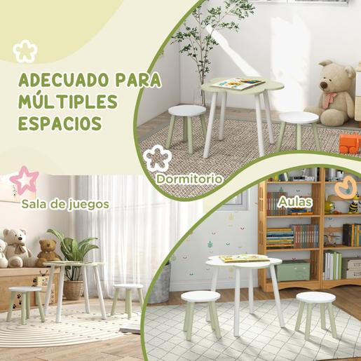 Homcom - Mesa Flor e Bancos Verde e Branco