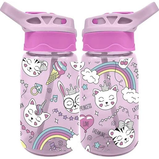 Garrafa cantil infantil de tritan 500ml com design de gatos