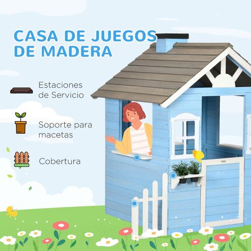 Outsunny - Casa de madeira infantil Azul