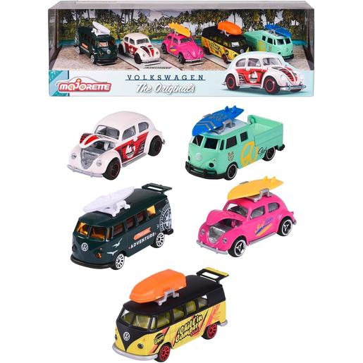 Majorette - Set de 5 vehículos Volkswagen The Originals, escala 1:64, partes en metal ㅤ