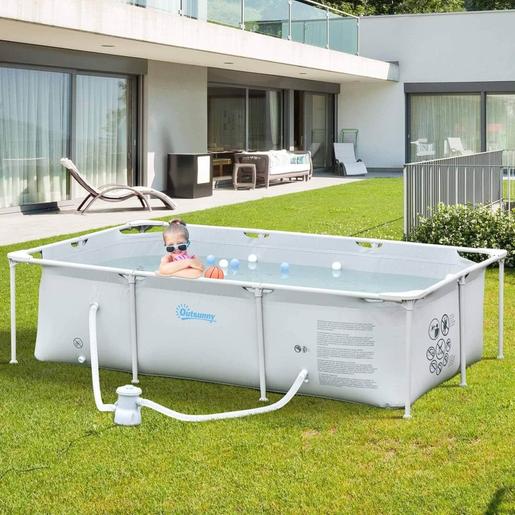 Outsunny - Piscina desmontável tubular cinzento 2.000 l com bomba de filtro