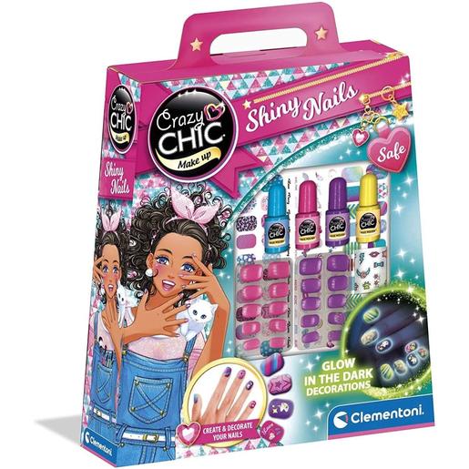 Clementoni - Conjunto de unhas brilhantes Crazy Chic no escuro ㅤ